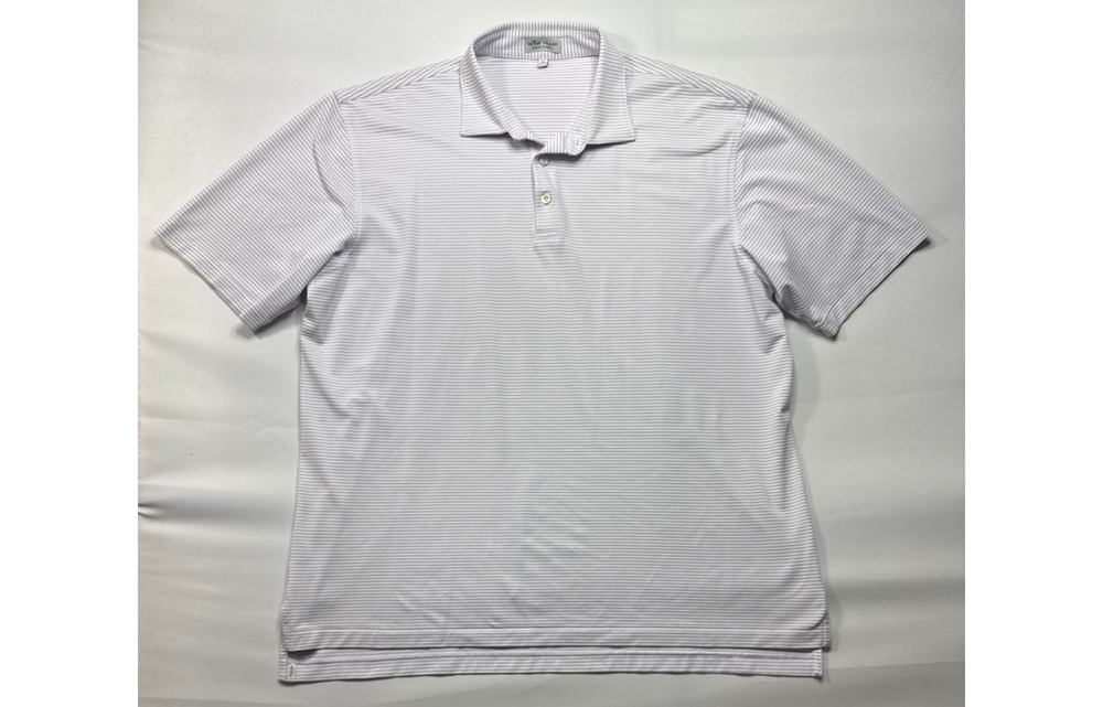 Peter Millar Summer Comfort Men's White Lavender Striped Polo Shirt - Size XL